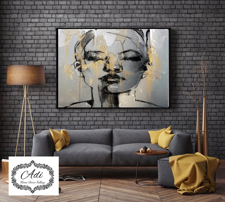 תמונה של אישה אומנותית אפור שחור זהב