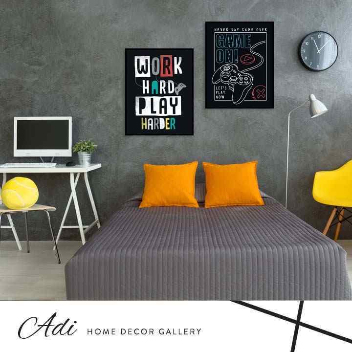 זוג תמונות קנבס גיימינג לנוער שחור צבעוני