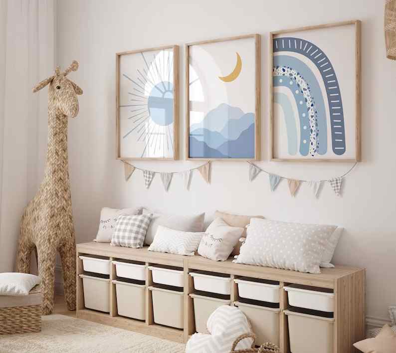 תמונות לחדר ילדים בסגנון הנורדי קשת ירח שמש
