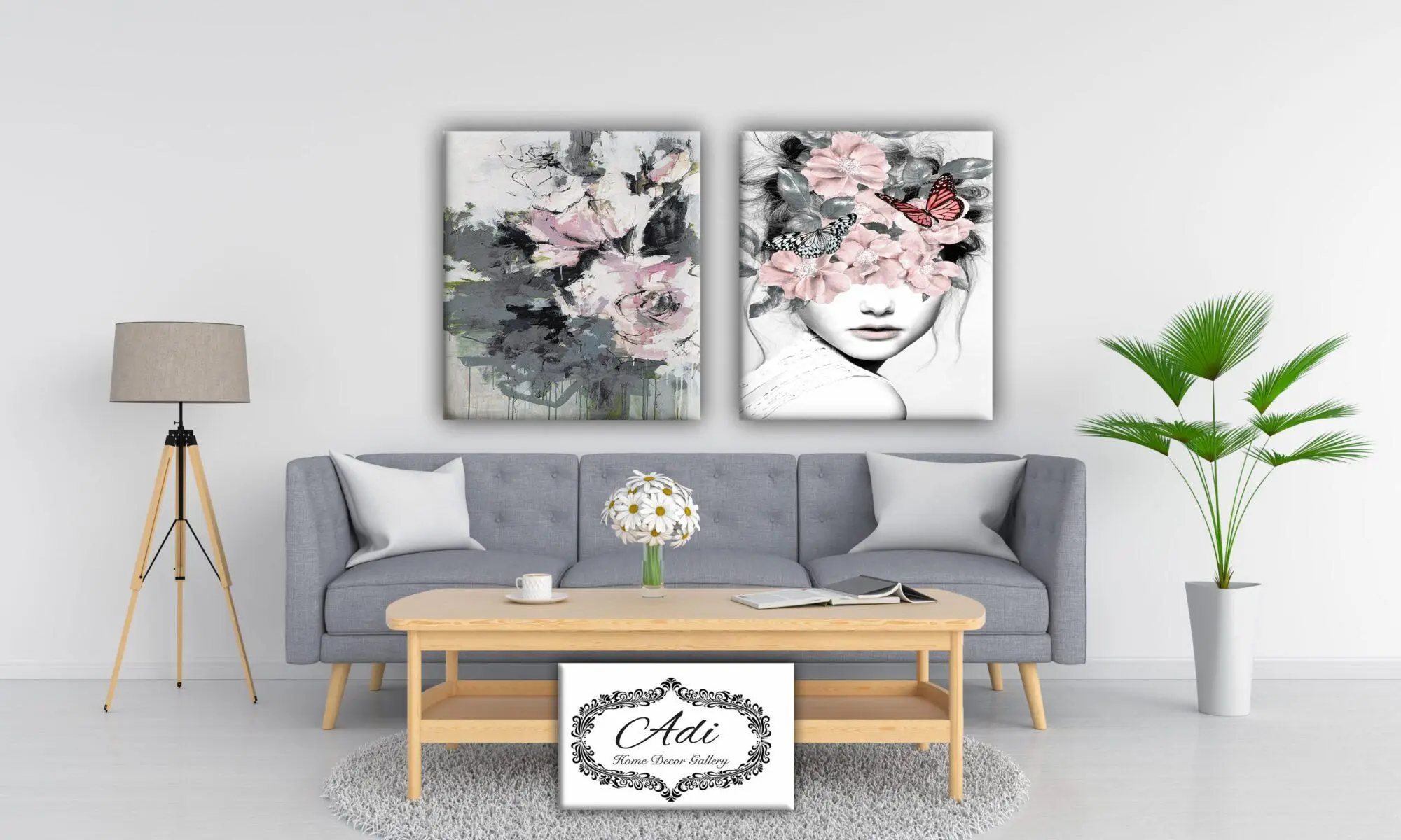 אישה עם פרחים ורודים זוג