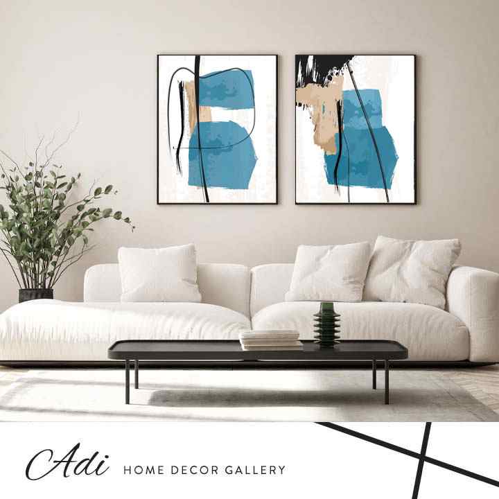 זוג תמונות קנבס אבסטרקט זהב חרדל וטורכיז