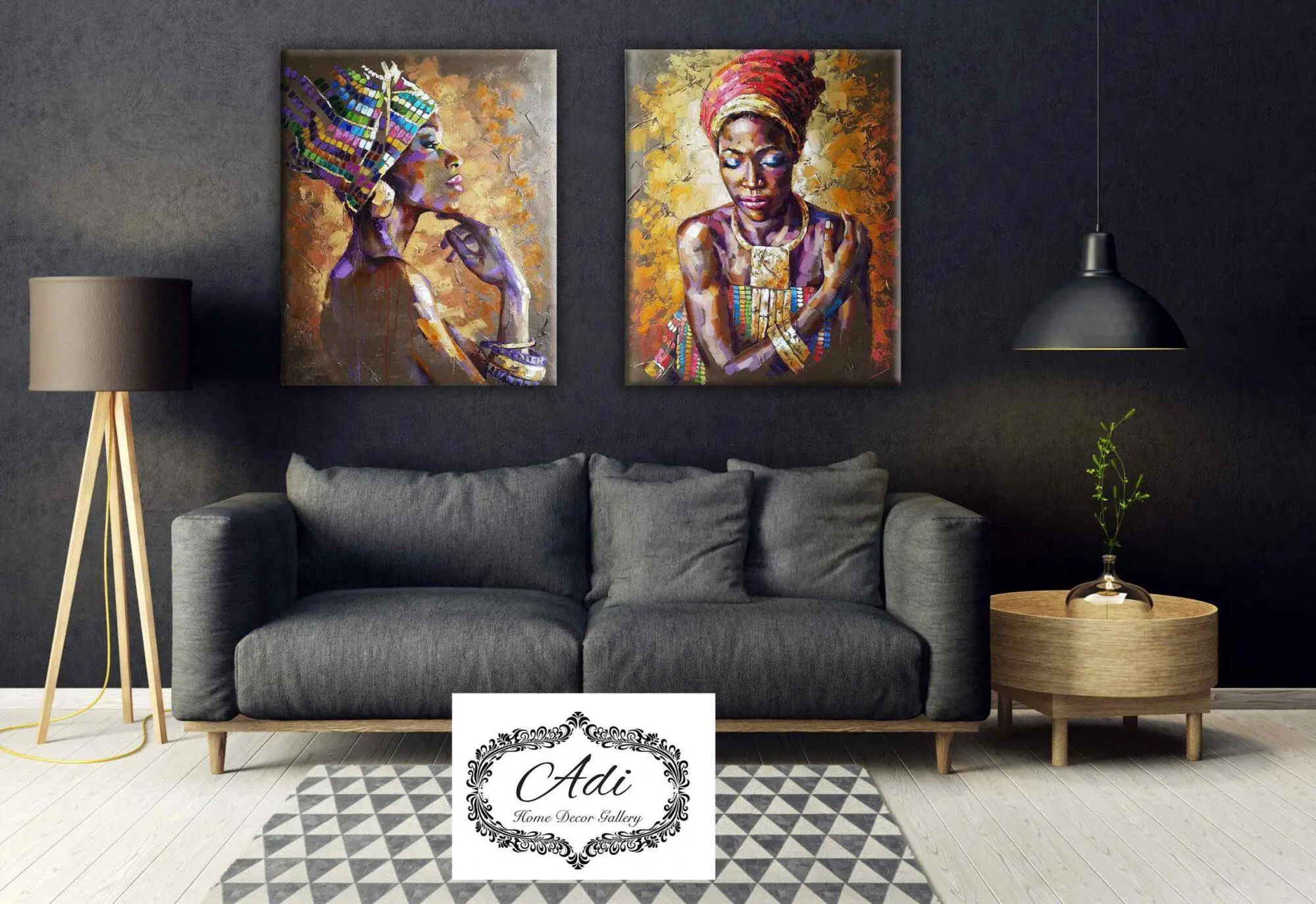 זוג תמונות של נשים אפריקאיות מרשימות גווני חרדל וצבעוני