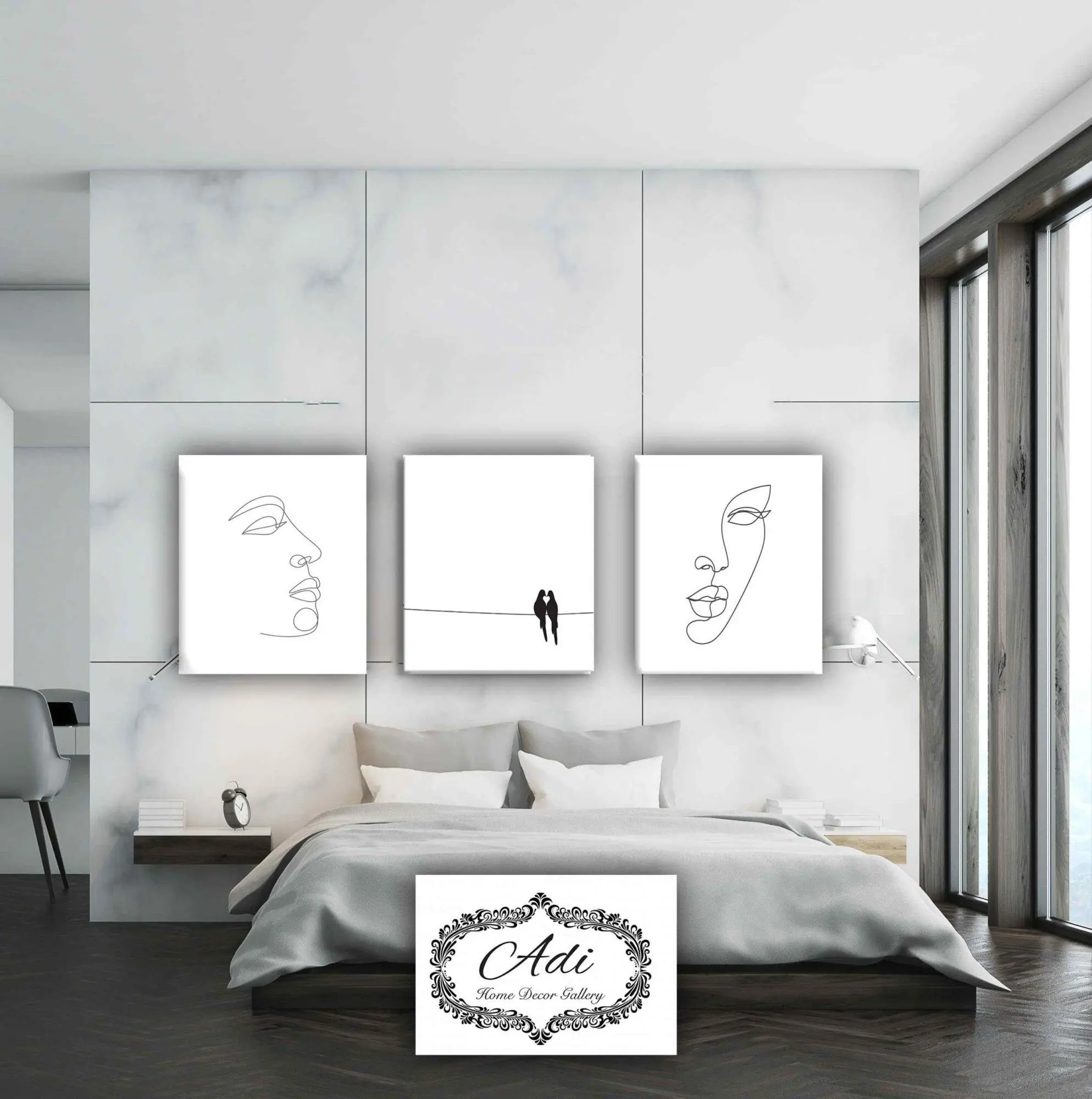 שלישת תמונות ארט ליין מודרני מנימליסטי