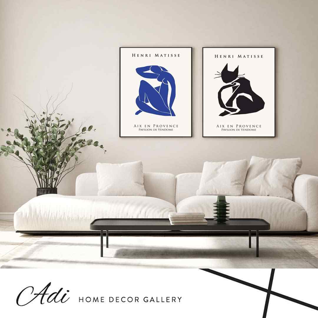 זוג תמונות קנבס אחת בצבע כחול והשניה בצבע שחור חתול