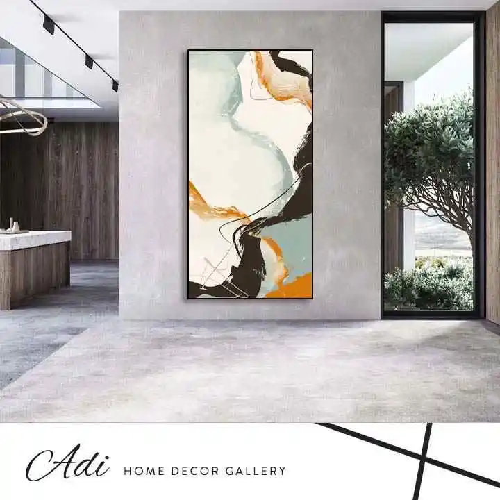 תמונת קנבס מעוצבת אבסטרקט בגוונים רכים טורכיז תכלת כתום לבן