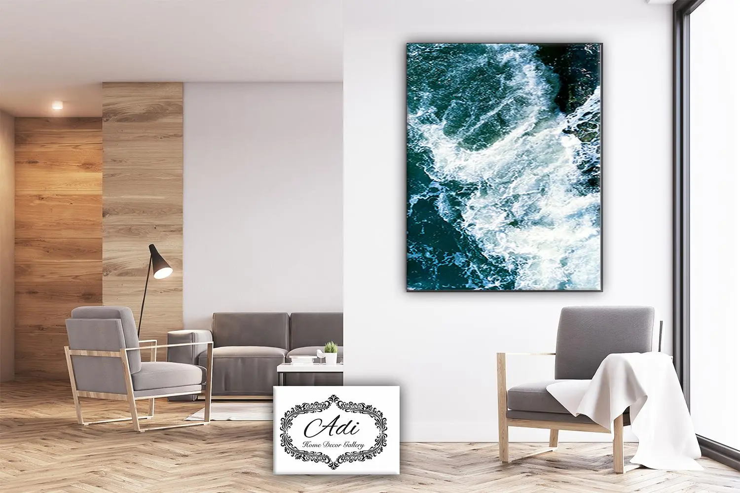 תמונה של אבסטרקט גלים כחול לבן