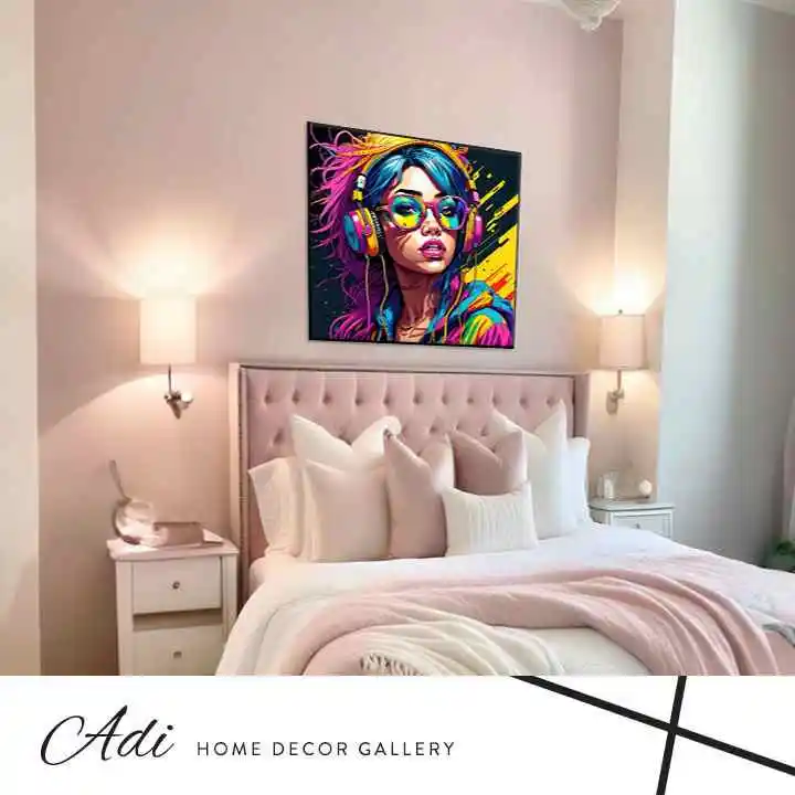 נערה בסגנון גרפיטי צבעונית עם אוזניות