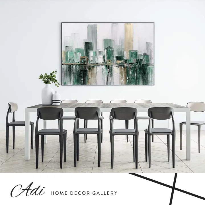 תמונת אבסטרקט בניינים גווני ירוק מוזהב