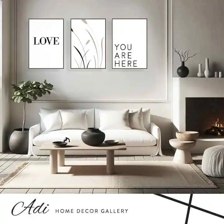 שלישיית תמונות שחור לבן אהבה כאן וצמח