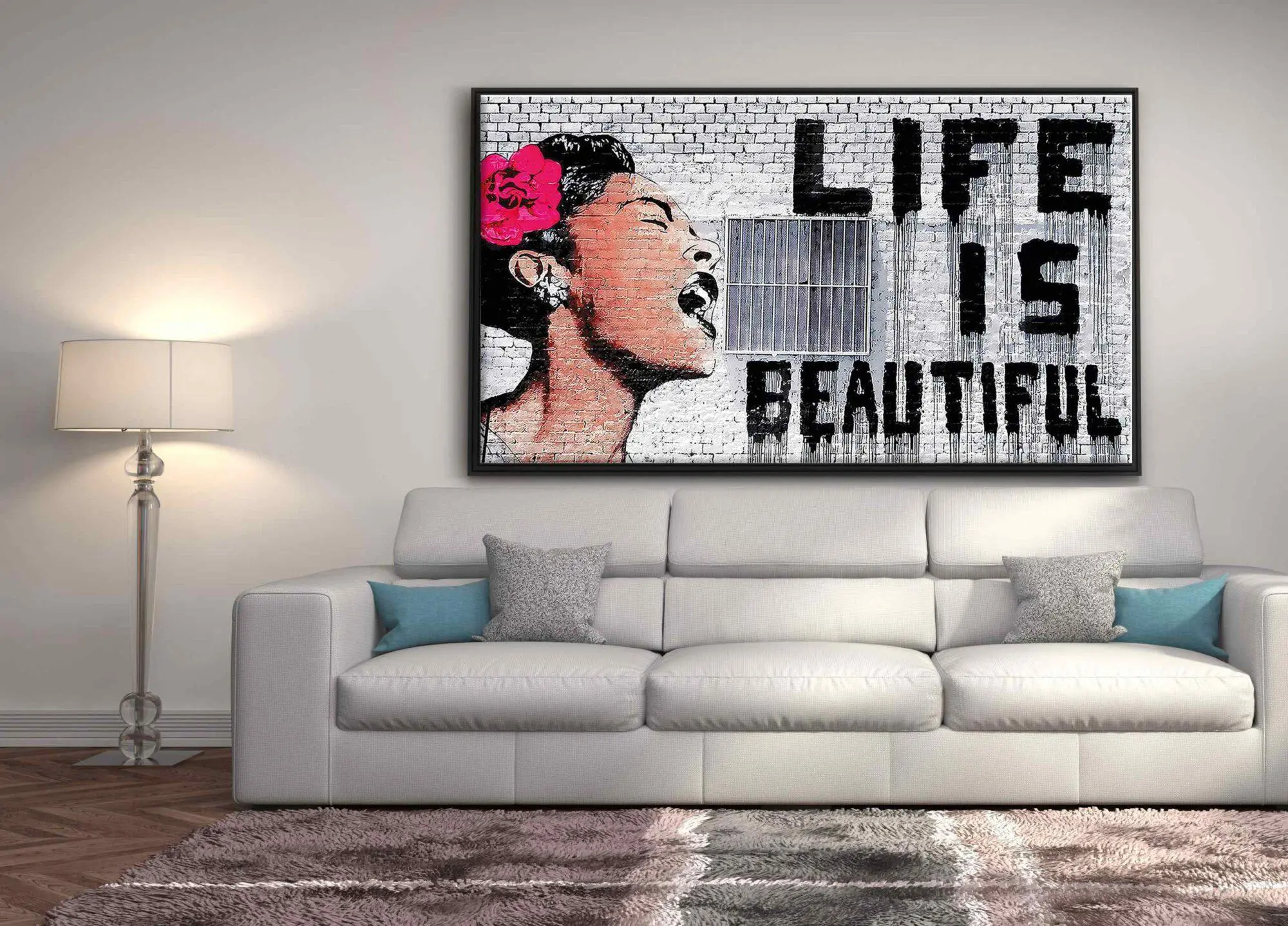 life is beautiful- תמונה של קיר בריקים וכתובת גרפיטי