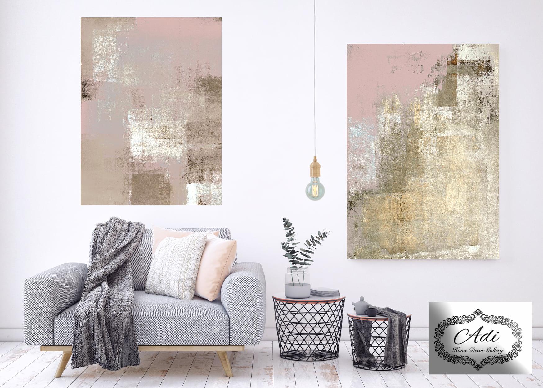 זוג תמונות אבסטרקט חום ורוד