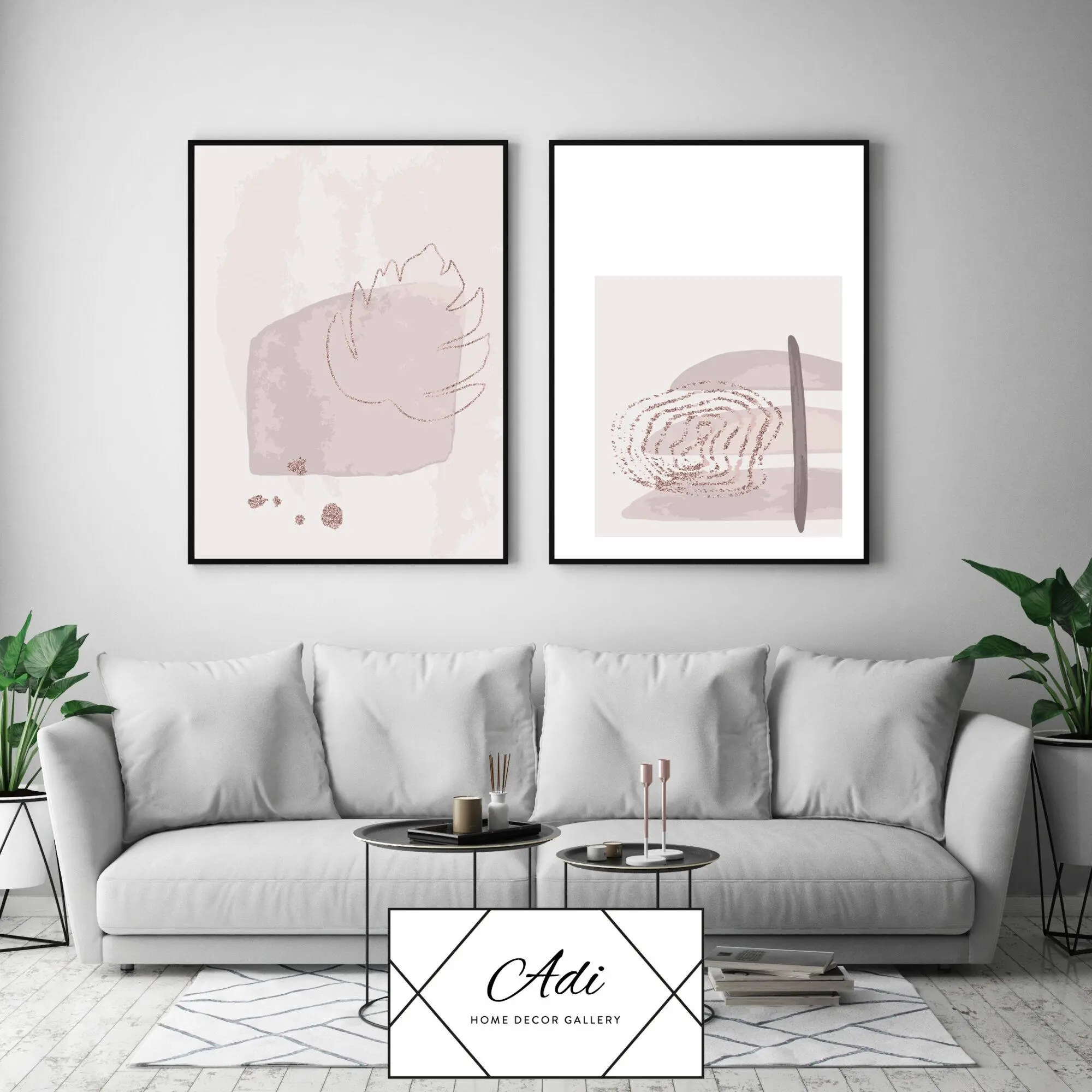 זוג תמונות של אבסטרקט נעים בצבעי סגול