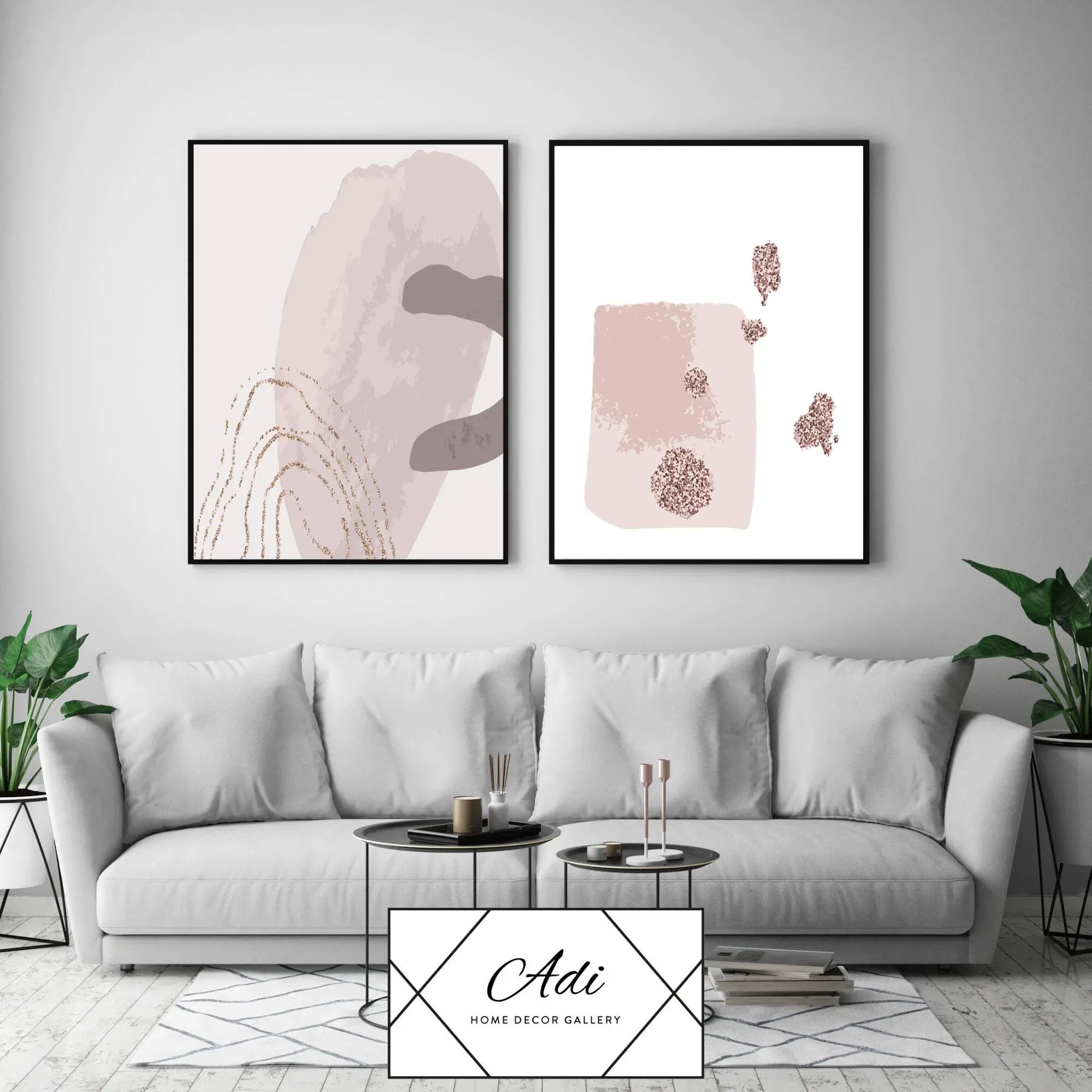 זוג תמונות של אבסטרקט נורדי עם צבע סגול