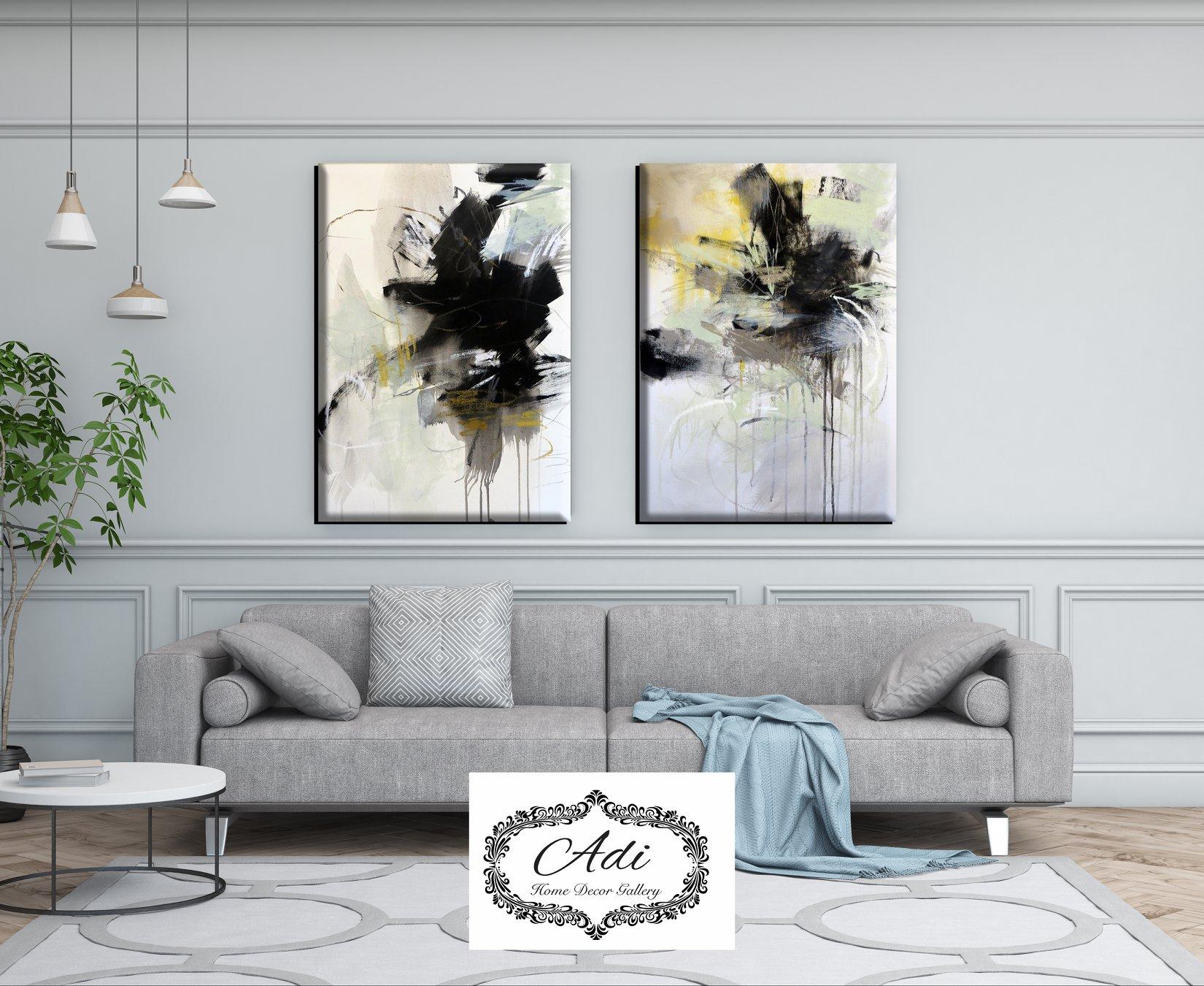 זוג תמונות אומנות רקע בהיר גוונים של שחור צהוב חרדל