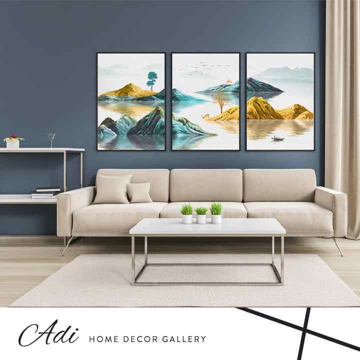 שלישיית תמונות ירוק צהוב לבן נוף