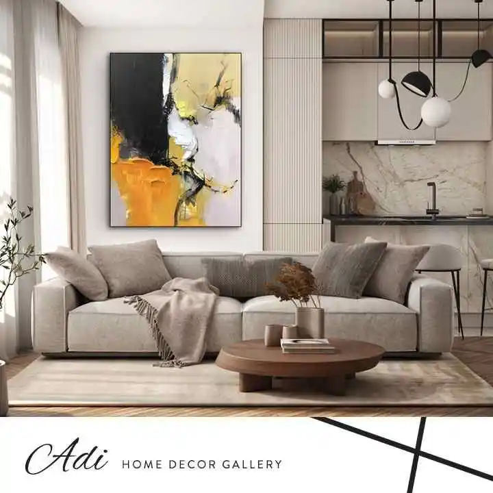 תמונה אבסטרקט צהוב חרדל שחור לבן