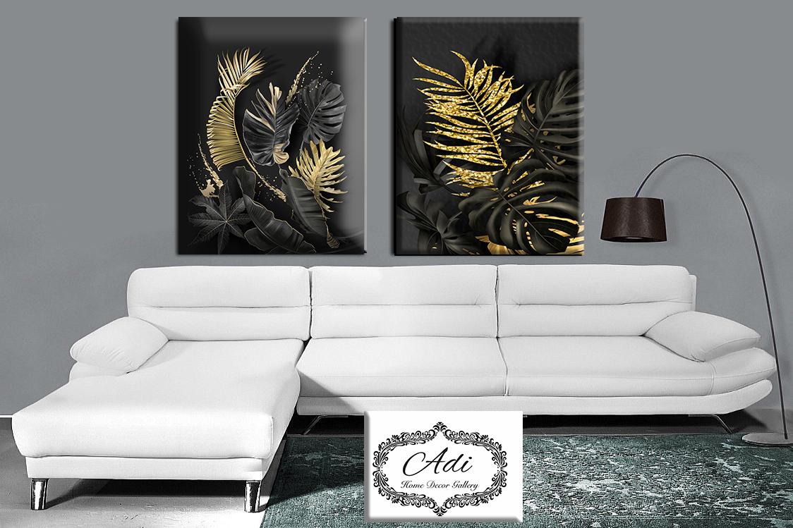 זוג תמונות רקע שחור עלים זהב שחור מרשים