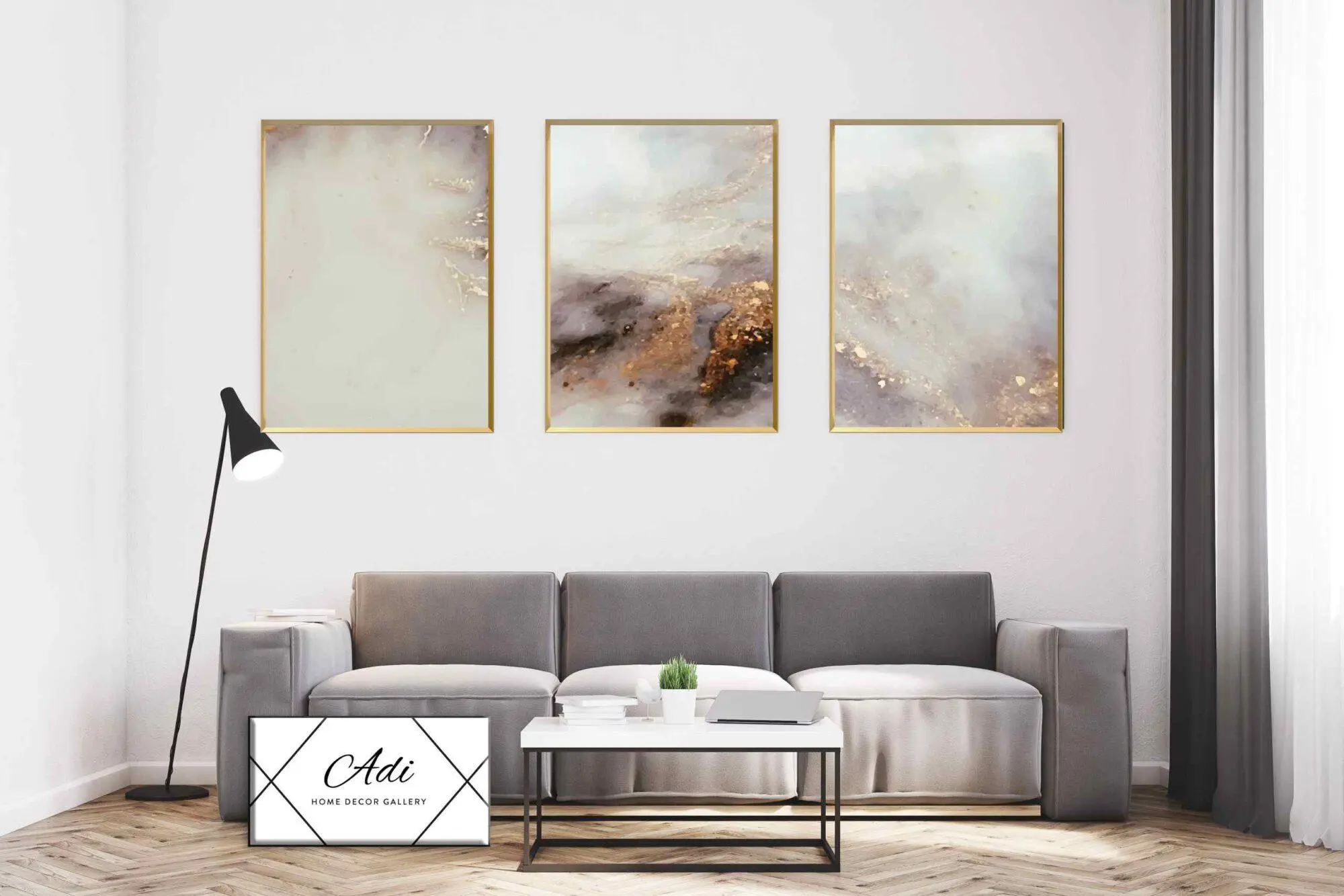 שלישית תמונות קנבס של אבסטרקט זהב וורוד