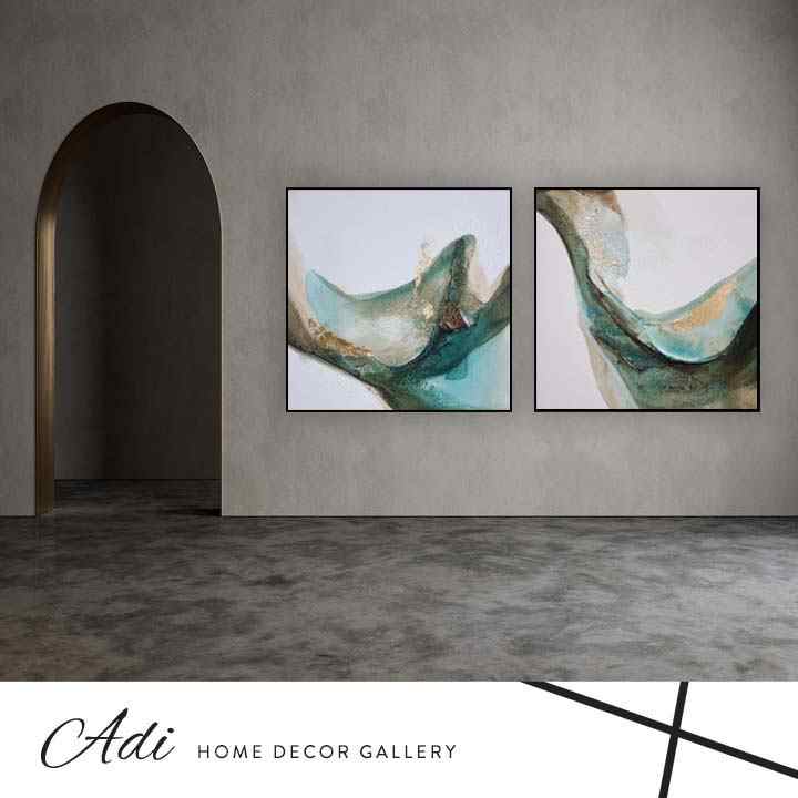 זוג תמונות קנבס בגוונים של ירוק וחום