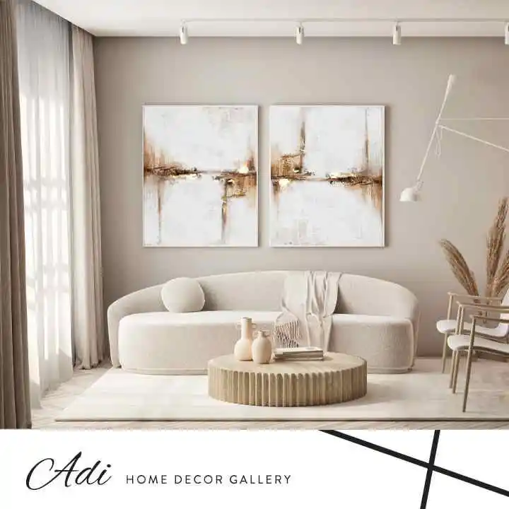 זוג תמונות אבסטרקט רקע שמנת פסים גווני חום זהובים