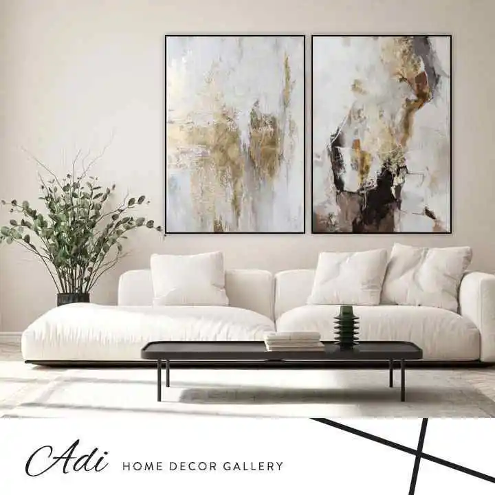 זוג תמונות אבסטרקט בגווני חום זהוב