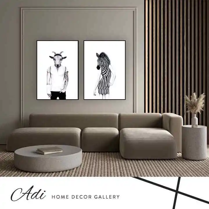 זוג תמונות קנבס מעוצבות חצי אדם חצי חיה