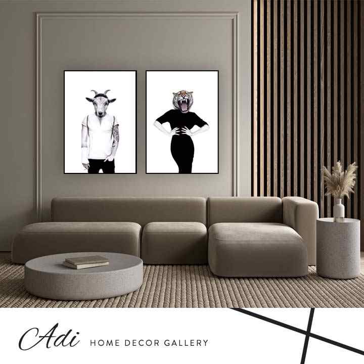 זוג תמונות קנבס מעוצבות חצי אדם חצי חיה