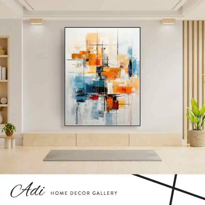 תמונת אבסטרקט בגוונים כתום טורכיז לבן