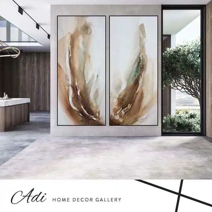 זוג תמונות קנבס מעוצבות בגוונים חמים חום לבן