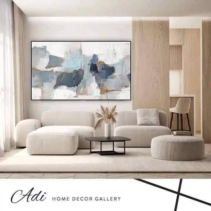 תמונת קנבס אבסטרקט בגוונים תכולים