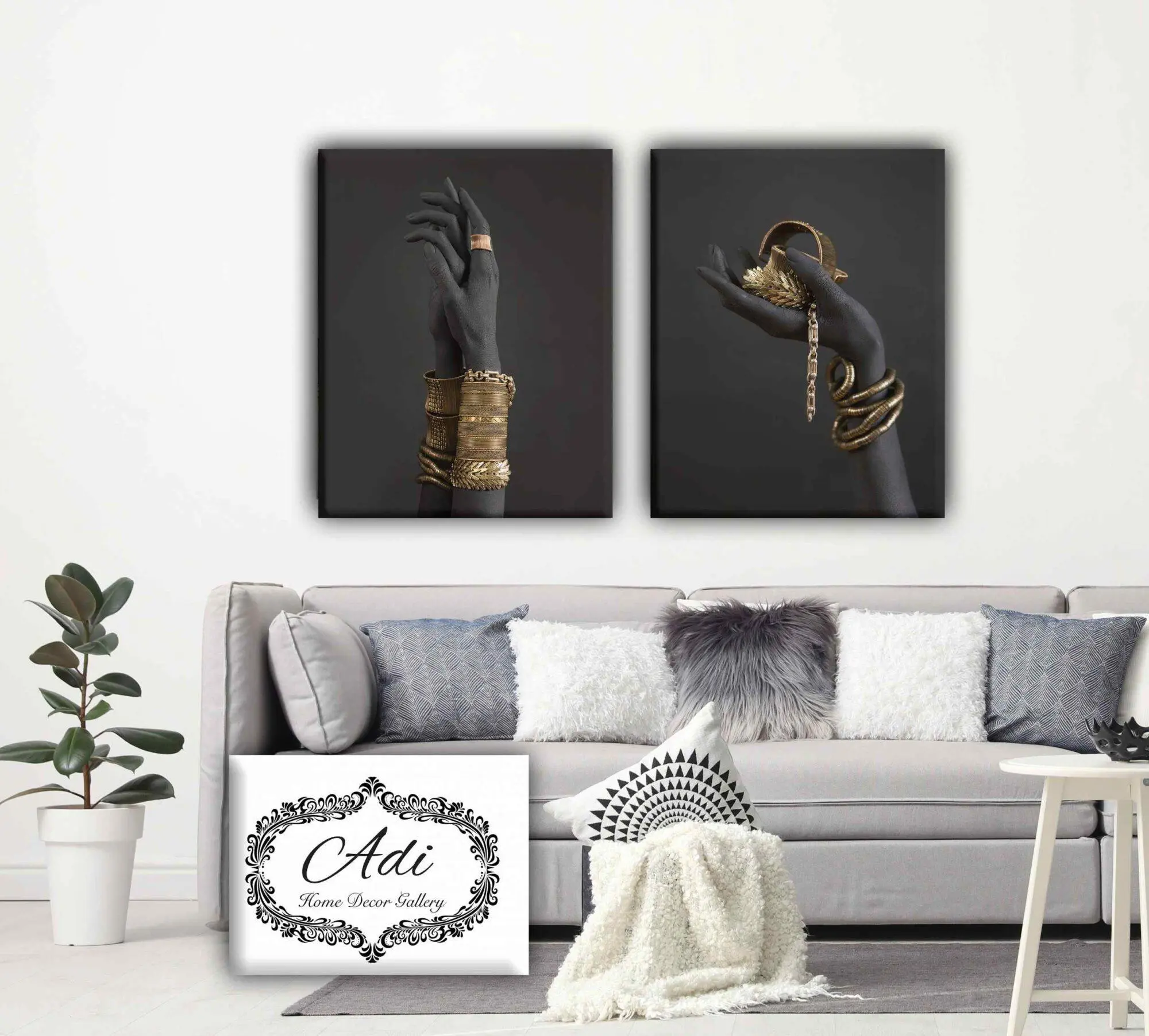 זוג תמונות של ידיים עם זהב ושחור