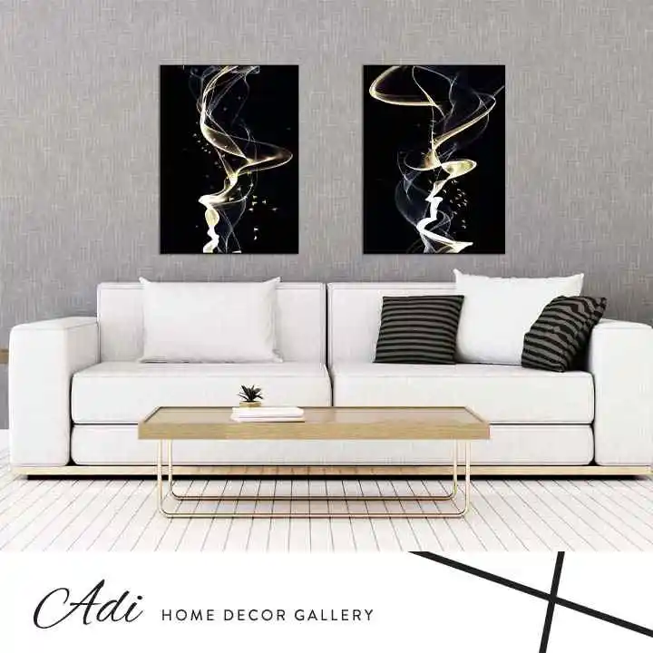 זוג תמונות אבסטרקט רקע שחור גווני זהב ולבן