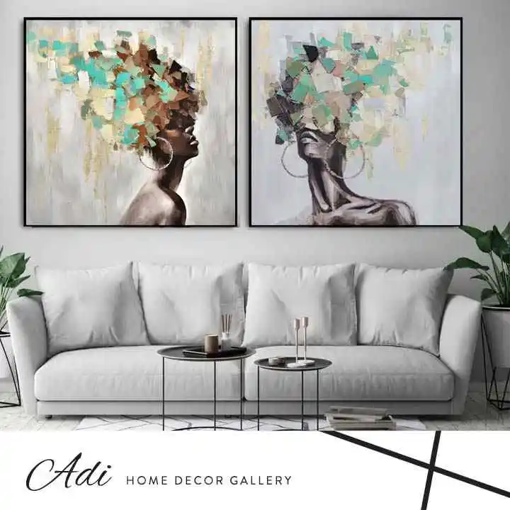 זוג תמונות נשים קנבס טורכיז וחרדל