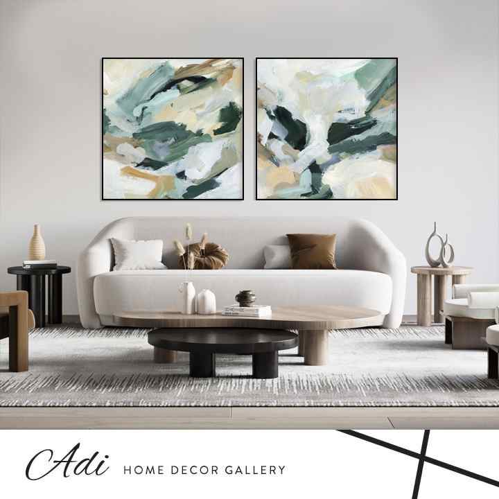 זוג תמונות אבסטרקט בגווני ירוק טורכיז רקע בהיר