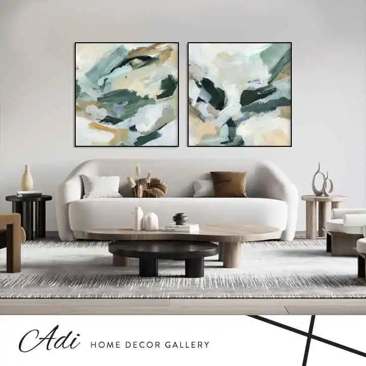 זוג תמונות אבסטרקט בגווני ירוק טורכיז רקע בהיר