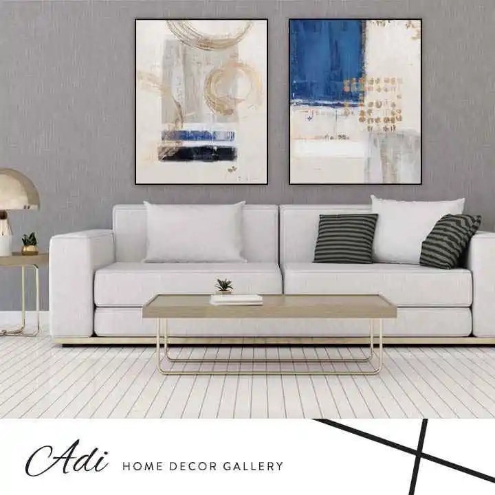 זוג תמונות קנבס נגיעות של כחול וזהב