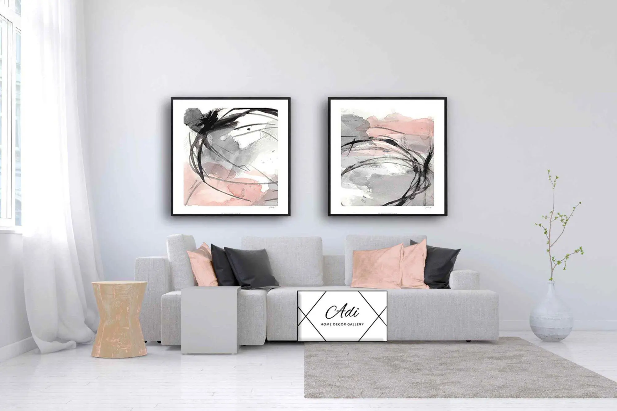 זוג תמונות אבסטרקט בצבע ורוד ושחור