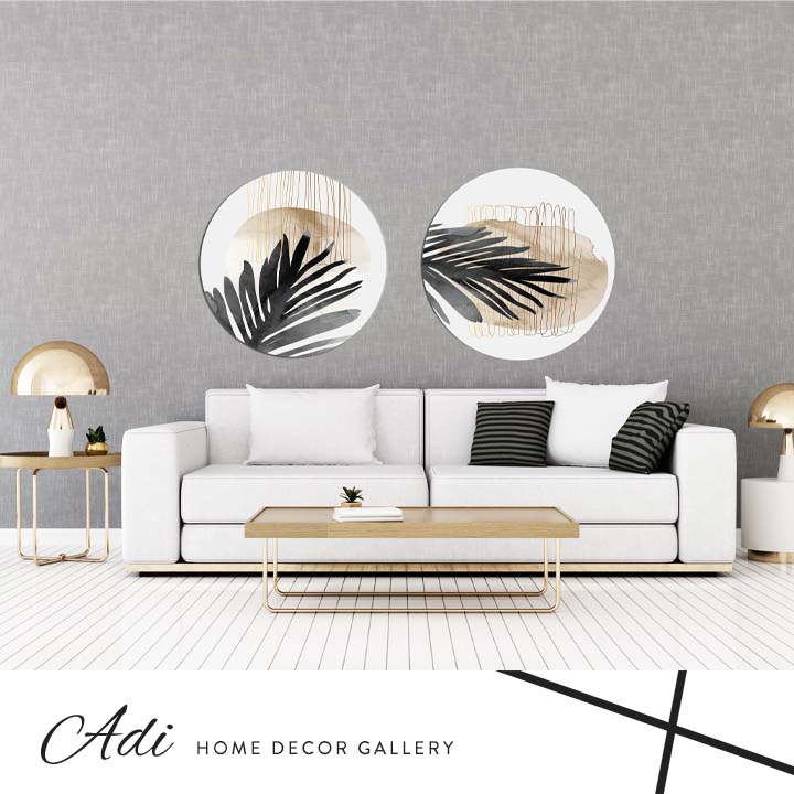 זוג תמונות עגולות עלים זהב