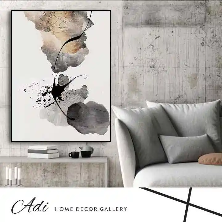 תמונת קנבס אבסטרקט רקע לבן עם גוונים חומים ואפורים