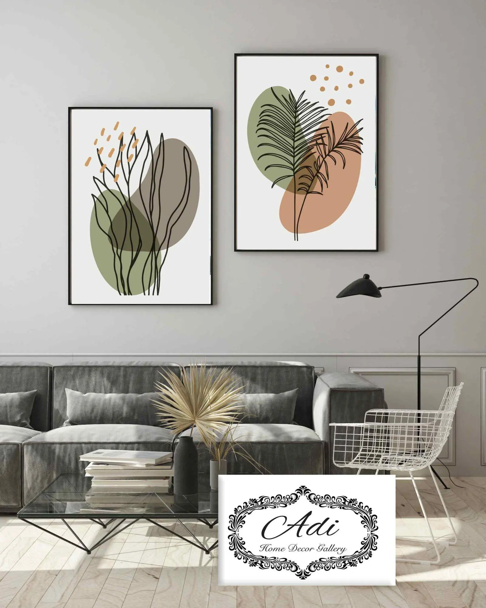 זוג תמונות נורדיות עלים בצבעים רכים