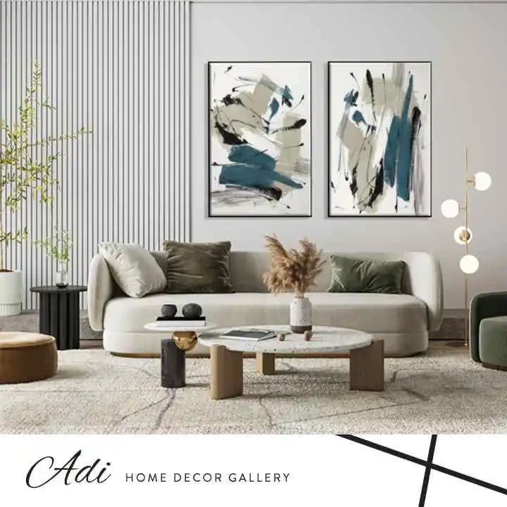 זוג תמונות אבסטרקט בגוונים אפור לבן וטורכיז