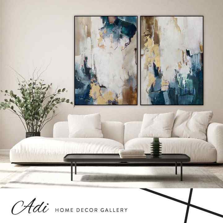 זוג תמונות אבסטרקט כחול זהב