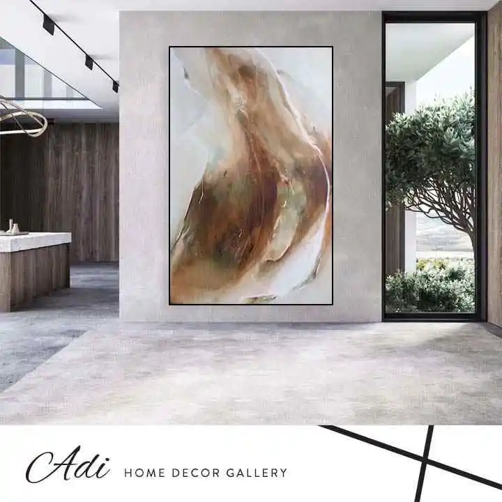 תמונת קנבס אבסטרקט בגוונים חמים חום לבן