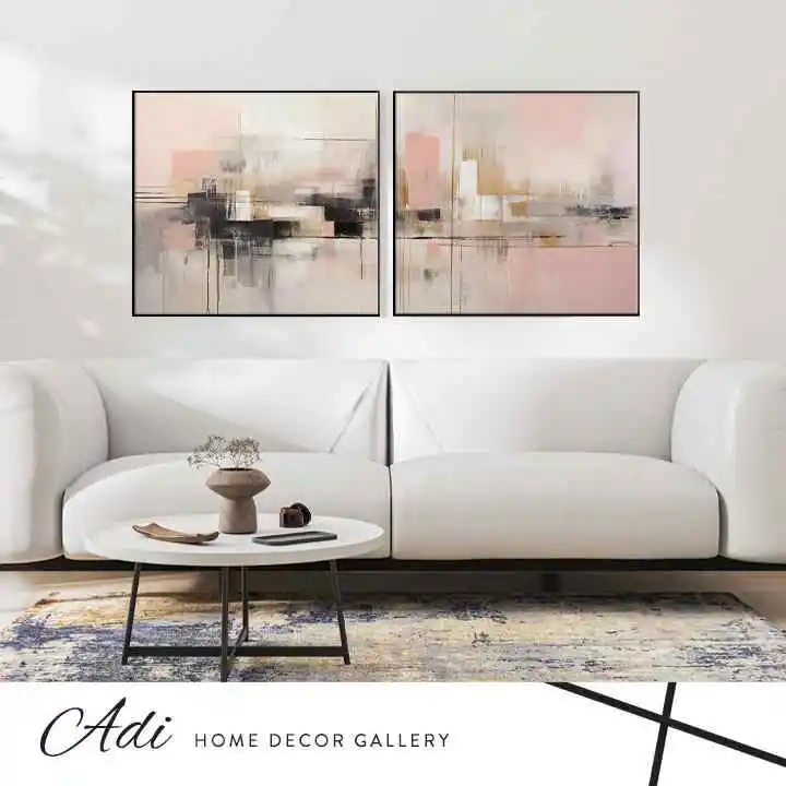 זוג תמונות אבסטרקט ורוד שחור זהב