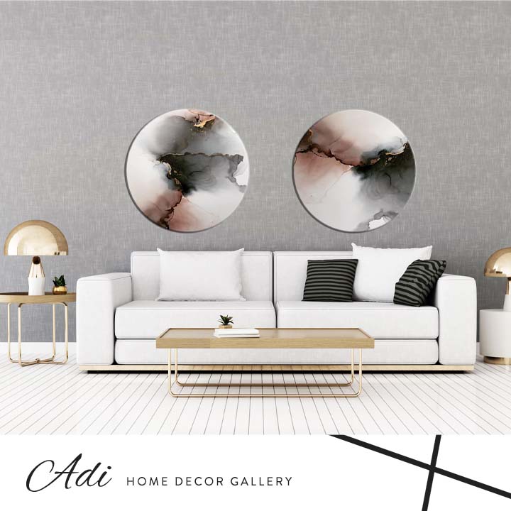 זוג תמונות עגולות אבסטרקט זהב