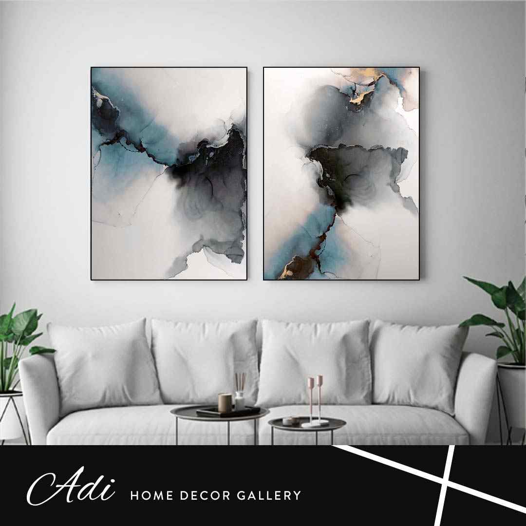 זוג תמונות אבסטרקט כחול שחור