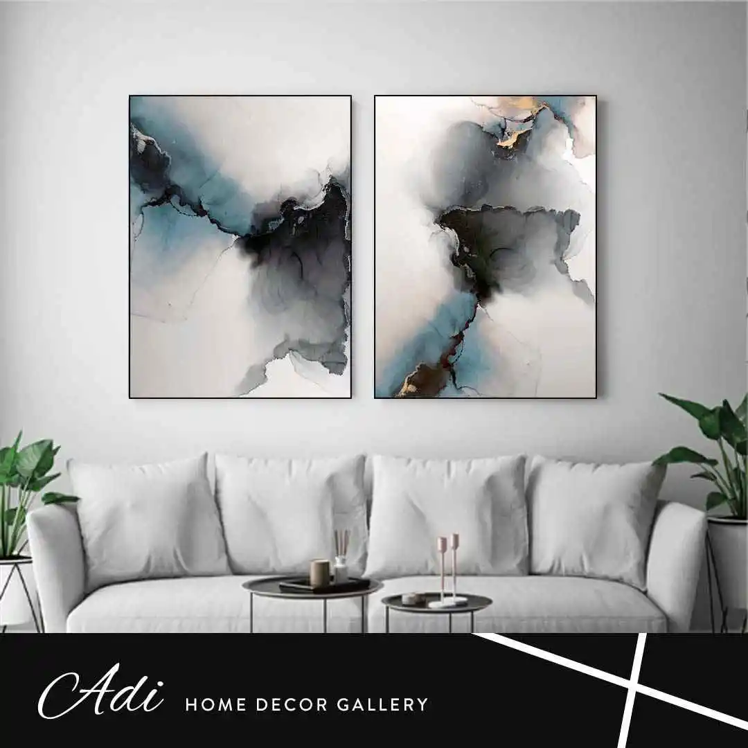 זוג תמונות אבסטרקט כחול שחור