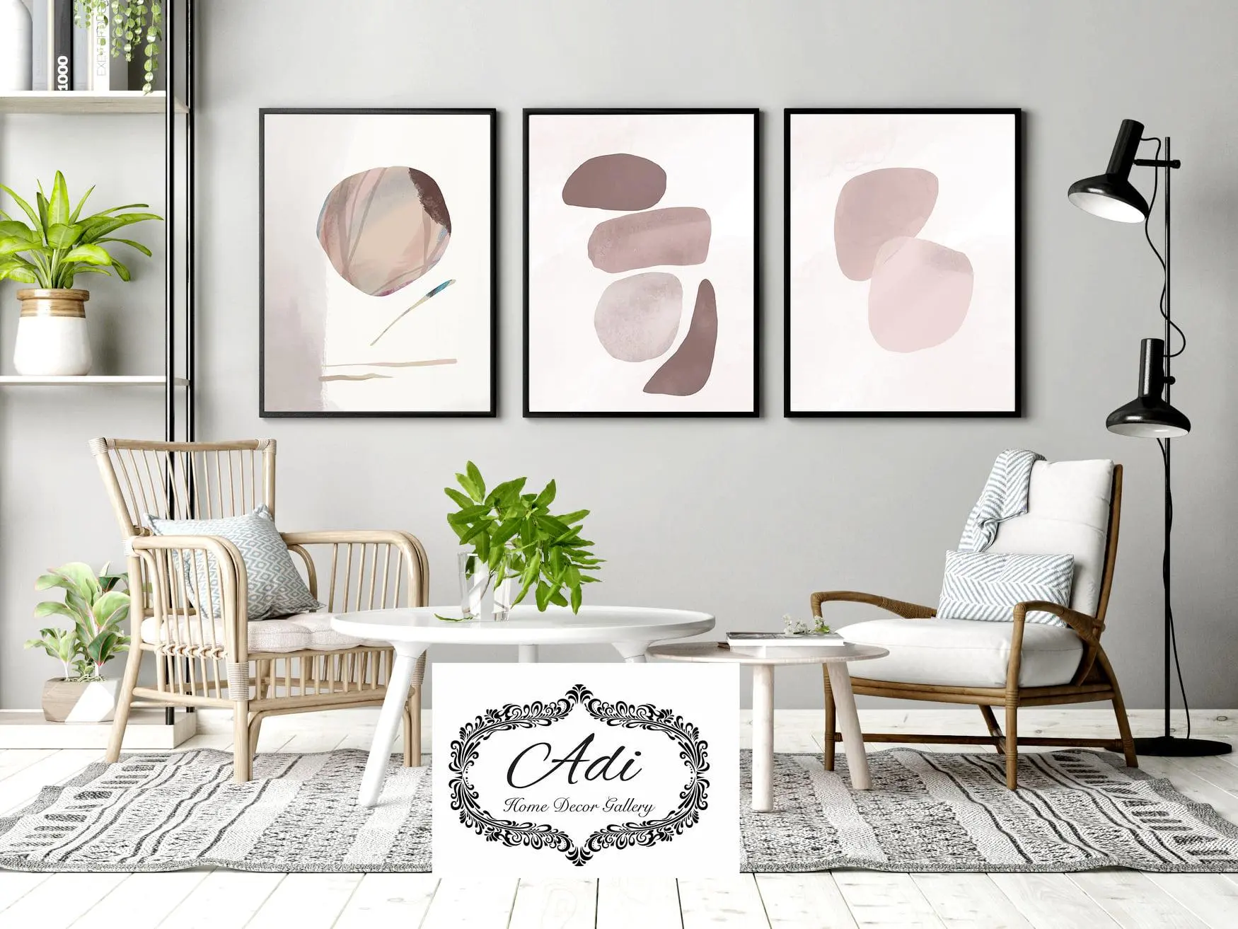 שלישיית תמונות אבסטרקט בסגנון נורדי
