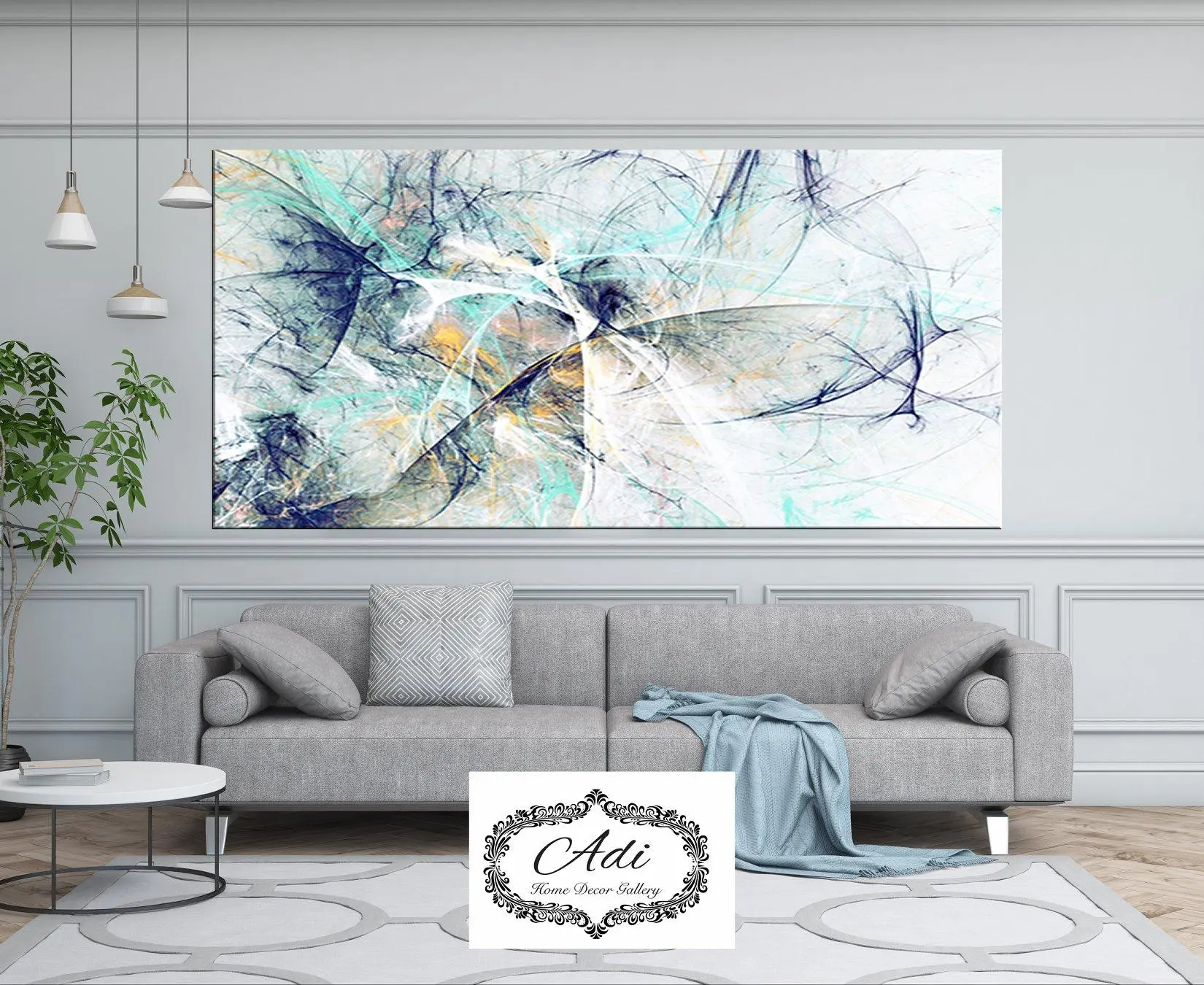 תמונת אבסטרקט מרהיבה אומנותית טורכיז כחול חרדל זהב