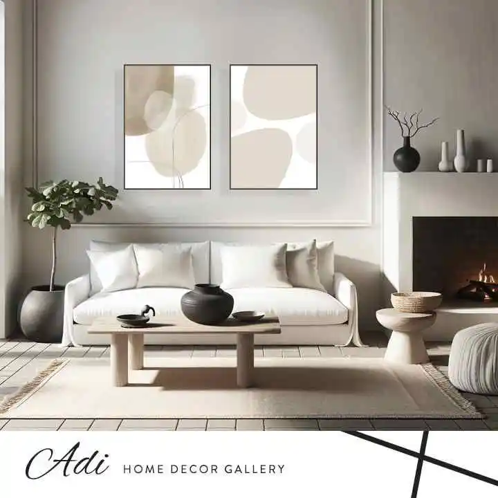 זוג תמונות אבסטרקט בגוונים חמים חום לבן